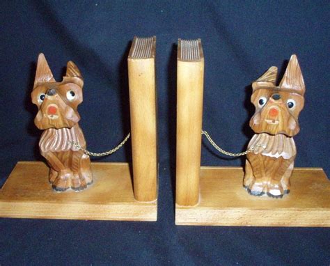 Scottie Dog Bookends Vintage Wood Carved Scottish Terriers Scottie