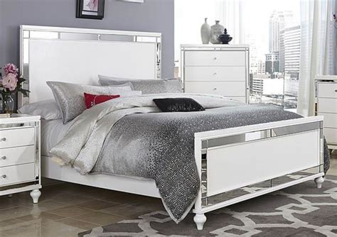 Free delivery and returns on ebay plus items for plus many sets include a bed frame, side tables, dresser and mirror. GLITZY 4 PC WHITE MIRRORED QUEEN BED N/S DRESSER & MIRROR ...