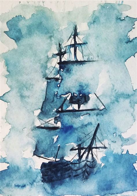 Sailing Ship Watercolor 5x7 Rart