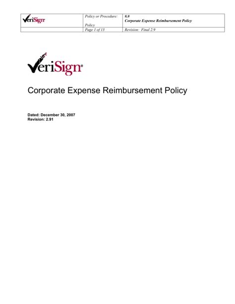 Corporate Expense Reimbursement Policy