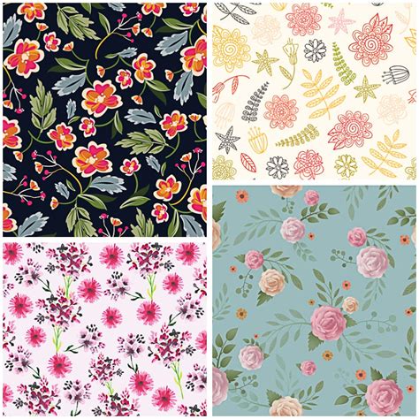 Floral Retro Painted Pattern Set Vector Free Download