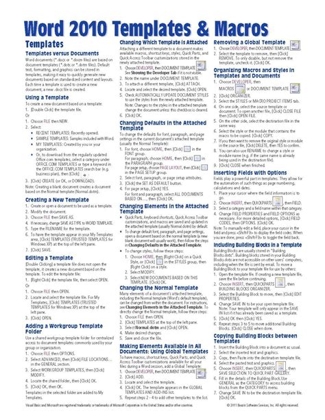 Microsoft Word Templates Macros Quick Reference Guide Pertaining To Cheat Sheet Template