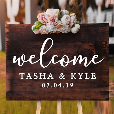 Welcome With Names And Date Decal Custom Wedding Wall Decal