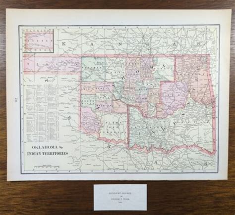 Vintage 1900 Oklahoma Indian Nations Map 14x11 ~ Old Antique Original
