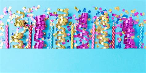 Colorful Celebration Background With Various Party Confetti And Candle