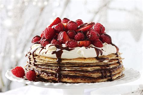 Choc Hazelnut Crepe Cake With Berries And Mascarpone