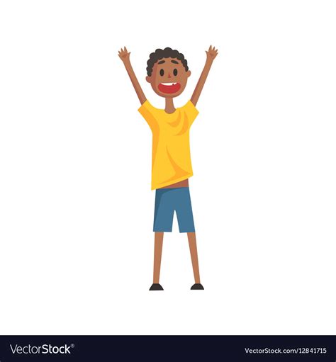 Happy Smiling Black Boy Screaming And Cheering Vector Image
