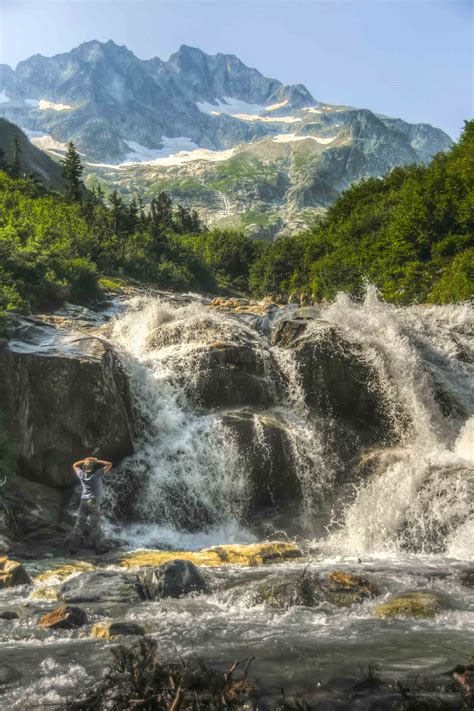 Mount Logan And North Fork Bridge Creek Waterfall North Cascades