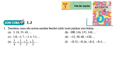 KSSM Matematik Tingkatan 2 Bab 1 pola dan jujukan jom cuba 1.2 no1 buku