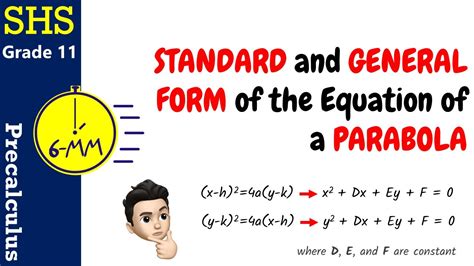 Standard Form And General Form Of The Equation Of Parabola