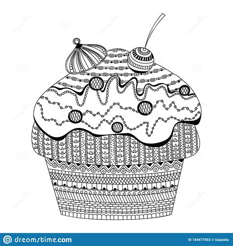 Doodle Vector Of Dessert Cupcake Coloring Book For Adults Vector