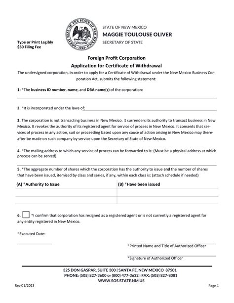 New Mexico Foreign Profit Corporation Application For Certificate Of