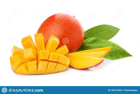 Whole And Cut Ripe Mangoes Isolated Exotic Fruit Stock Image Image