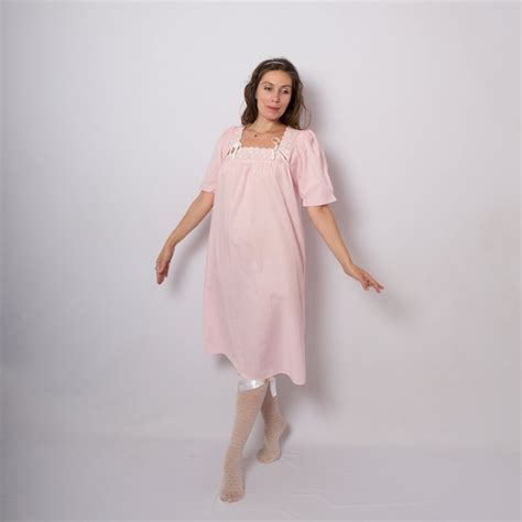 Vintage Pink Granny Nightgown Nightie 70s Midi Long Negligee Etsy