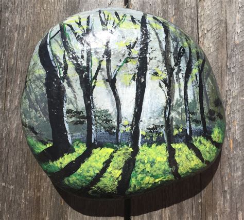 Painted Rock Of Sunset In A Forest