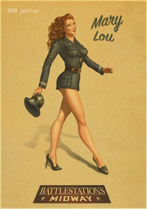 Retro Poster World War Ii Sexy Pin Up Girl Poster Military Bar Cafe Kraft Poster Ebay