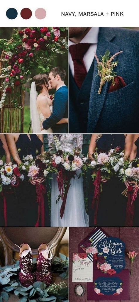 navy blue marsala and blush fall wedding color ideas #weddingflowers
