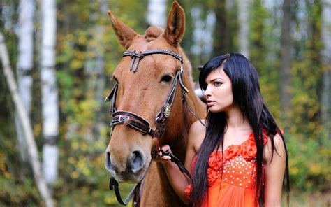 Wallpaper Animals Women Long Hair Brunette Dark Hair Horse Like