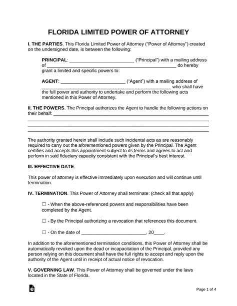 Free Florida Limited Power Of Attorney Form Word Pdf Eforms
