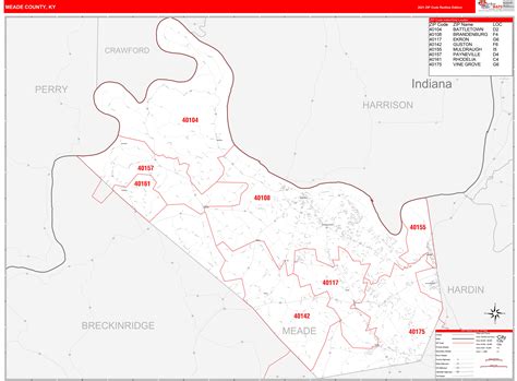 Meade County Ky Zip Code Wall Map Red Line Style By