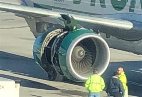 terrified frontier airlines passengers record plane engine cover breaking apart during takeoff