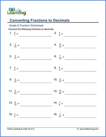Multiply the decimals to find the product of the two decimal numbers, same like multiplying whole numbers. Grade 6 Fractions vs Decimals Worksheets - free ...
