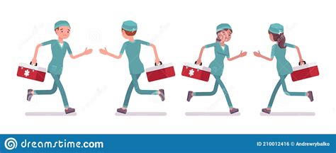 Male And Female Nurse Running Stock Vector Illustration Of Treatment