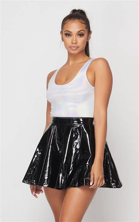 Faux Leather Vinyl Skater Skirt Black Leather Skater Skirts Spring