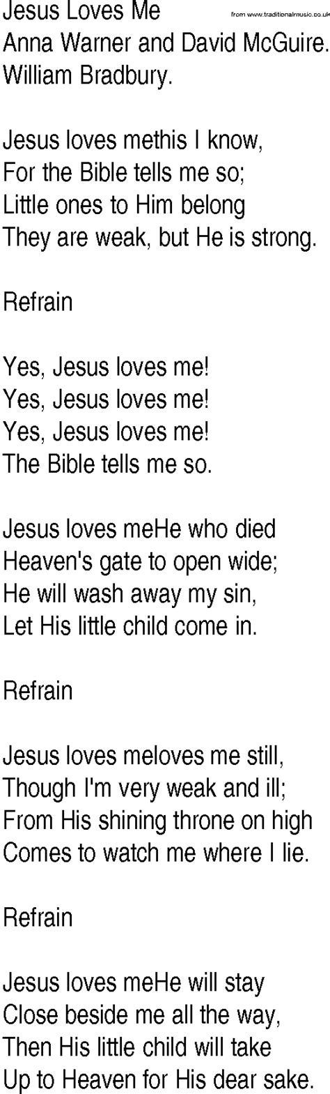Hymn And Gospel Song Lyrics For Jesus Loves Me By Anna Warner And David