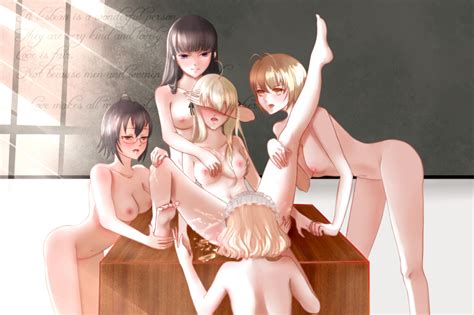Artist Request Highres 5girls Barefoot Breasts Covered Erect Nipples Cunnilingus Feet