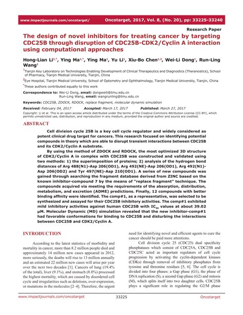 Pdf The Design Of Novel Inhibitors For Treating Cancer By Targeting