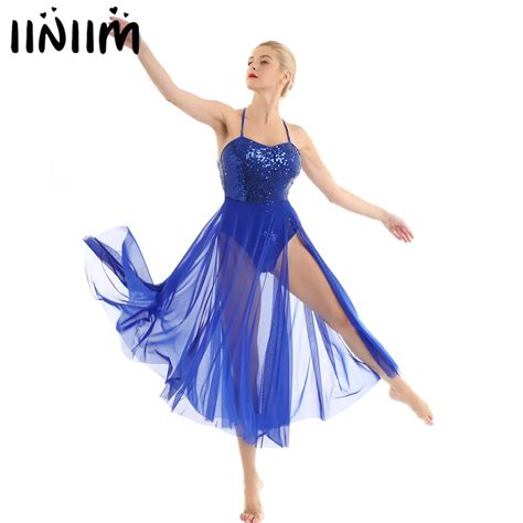 adult dancewear womens sequins lyrical dress ballet leotard gymnastics costume tulle dance dress