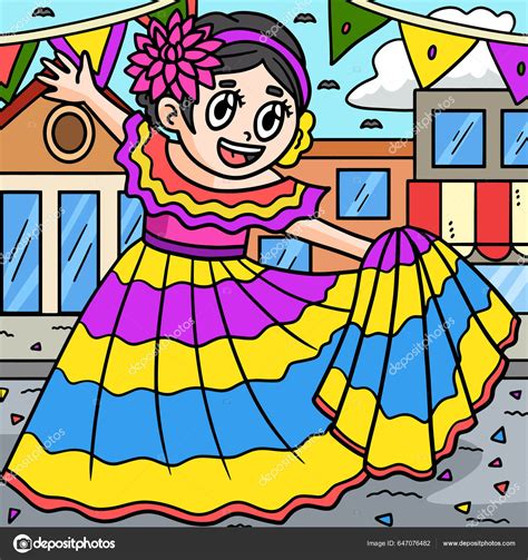 Este Clipart Dibujos Animados Muestra Una Ilustración Cinco Mayo Girl Ilustración De Stock De