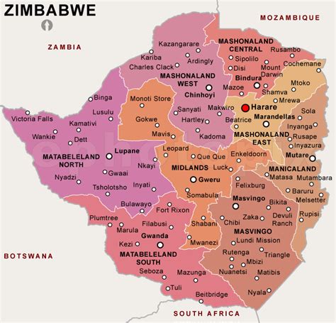 It includes country boundaries, major cities, major mountains in shaded relief, ocean depth in blue color gradient, along with many other features. Maps - ZIMBABWE