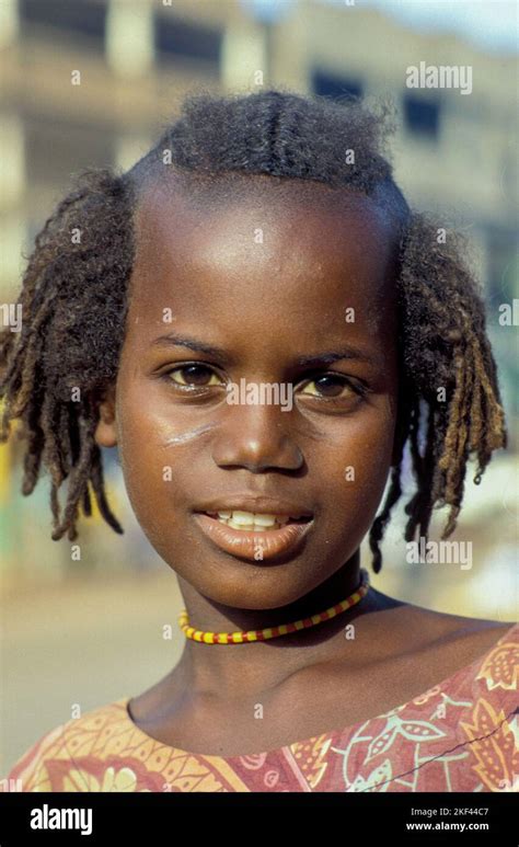 Burkina Faso Ouagadougou A Girl With Traditional Hair Style Stock