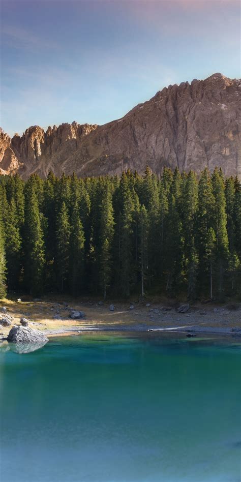 Download 1080x2160 Wallpaper Lake Mountains Forest Green Tree Italy