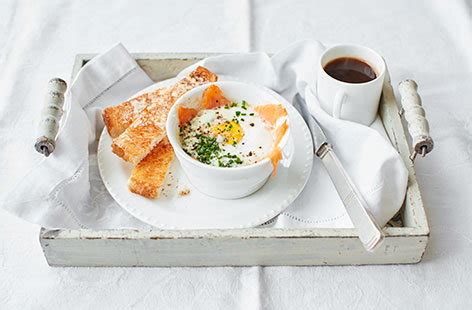 I wanted a breakfast recipe that was pretty rad and went well with an optional sunny side up egg and this fit the bill. Baked Eggs & Smoked Salmon | Breakfast In Bed | Tesco Real ...