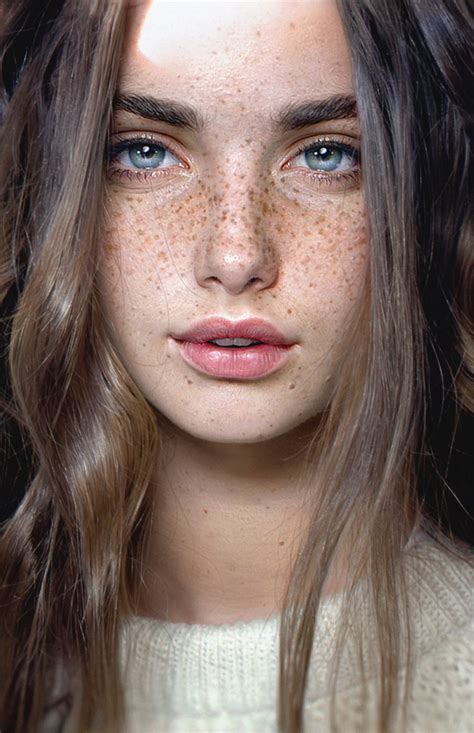 wallpaper digital art model looking at viewer portrait freckles green eyes long hair