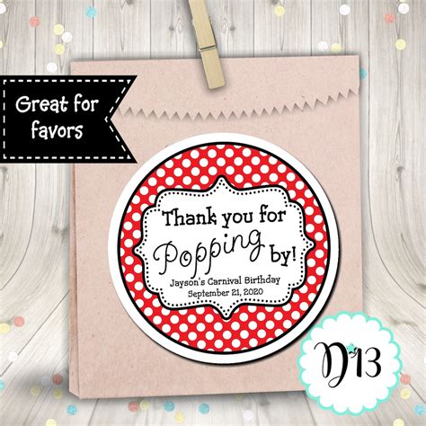 Thank You For Popping By Popcorn Label Favor Tags Circle Tags Etsy