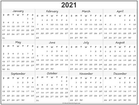Free Yearly 2021 Calendar Printable Templates Calendar Edu Riset