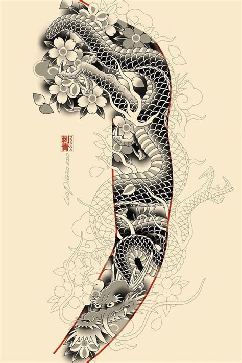 Эскиз тату рукав дракон японский стиль в 2020 г Татуировка