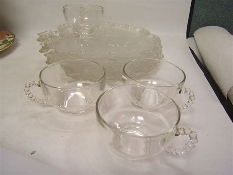 Vintage Hazel Atlas Glass Co Orchard Crystal Snack Sets Set Of 4 W