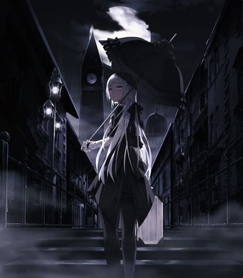 Wallpaper Anime Girl Umbrella Dark White Hair Umbrella