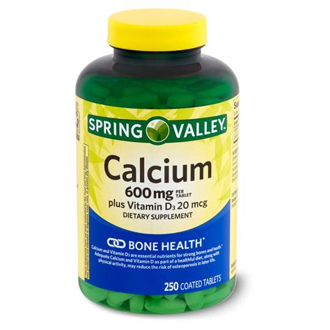 Spring Valley Calcium Plus Vitamin D3 20 Mcg Dietary Supplement 600 Mg