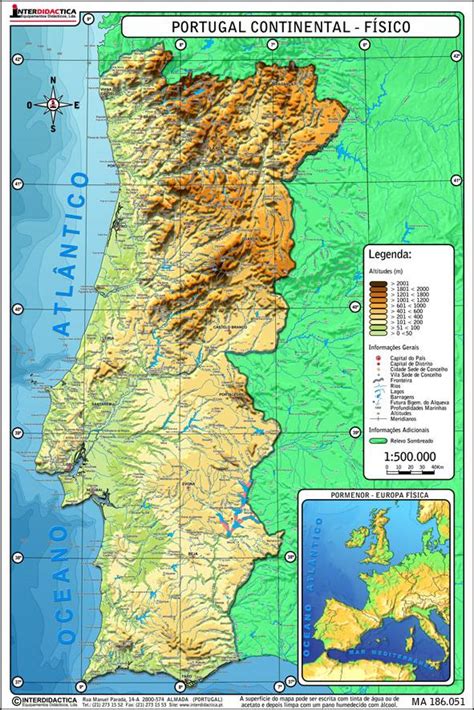 Detailed Political Map Of Portugal With Relief In Bla