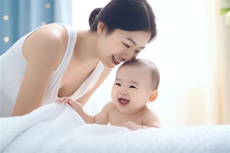 Premium AI Image Bond Of Joy Asian Mother And Baby Share Laughter And