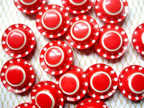 Polka Dot Buttons Red Domed Buttons Vintage Red Polka Dot Etsy Uk