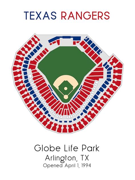 Texas Rangers Mlb Stadium Map Ballpark Map Baseball Stadium Etsy