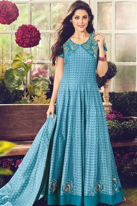 Blue Cotton Anarkali Suits As2419 In 2020 Cotton Anarkali Anarkali Dress Pattern Anarkali