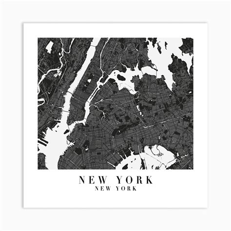 New York New York Minimal Black Mono Street Map Square Canvas Print By